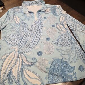 Jean-Pierre Klifa Paris Women's Light Blue Paisley Golf Shirt Large